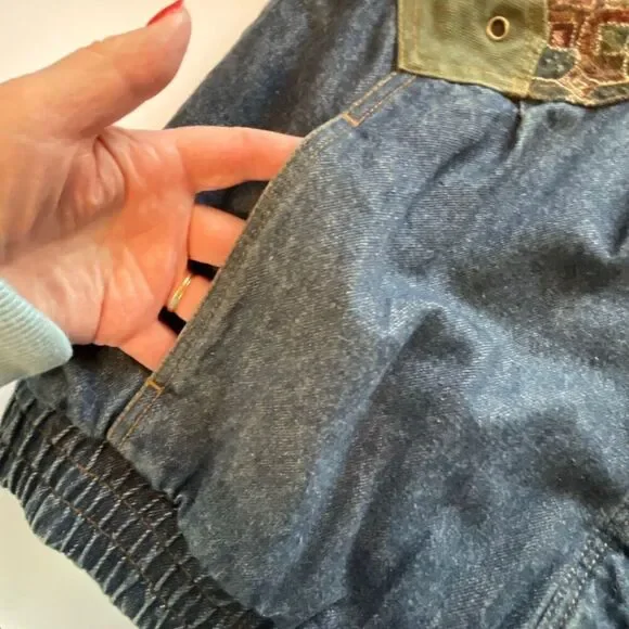 Vintage 90’s women’s size Med denim patchwork coat Aztec inspired - Picture 5 of 14